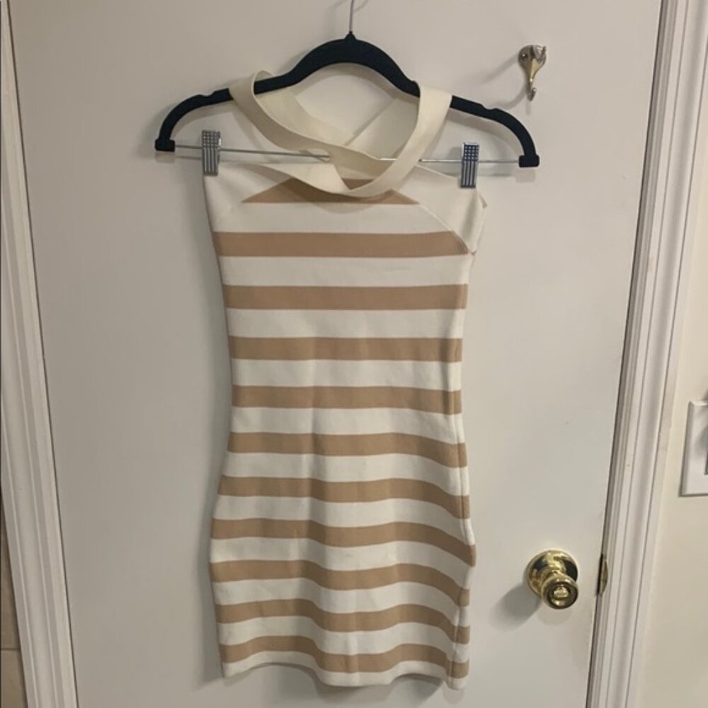 Babaton by Aritzia Cream and Tan Striped Dress in Sz S